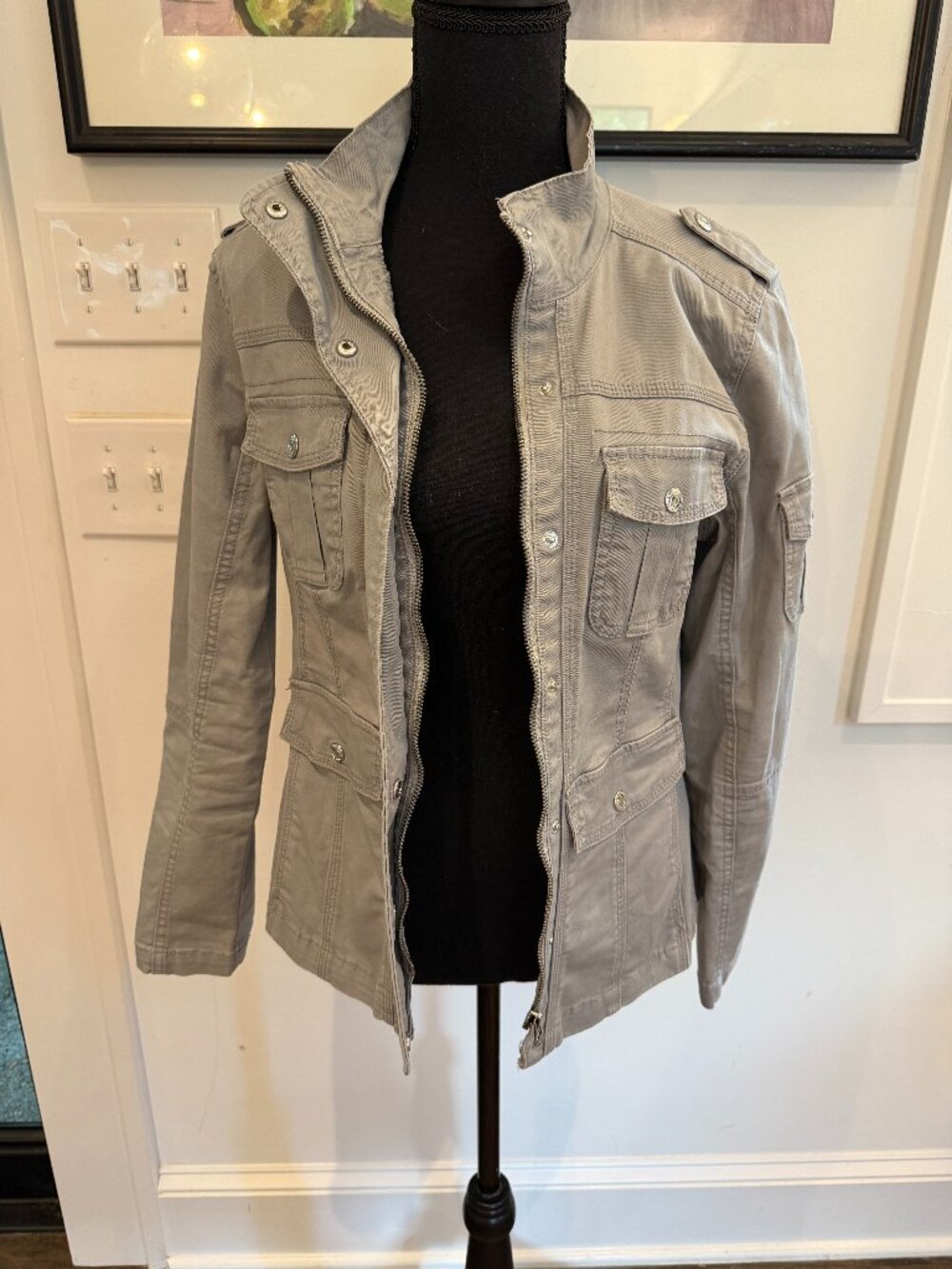 Kensie Jeans Khaki Grey Utility Military Field Jacket